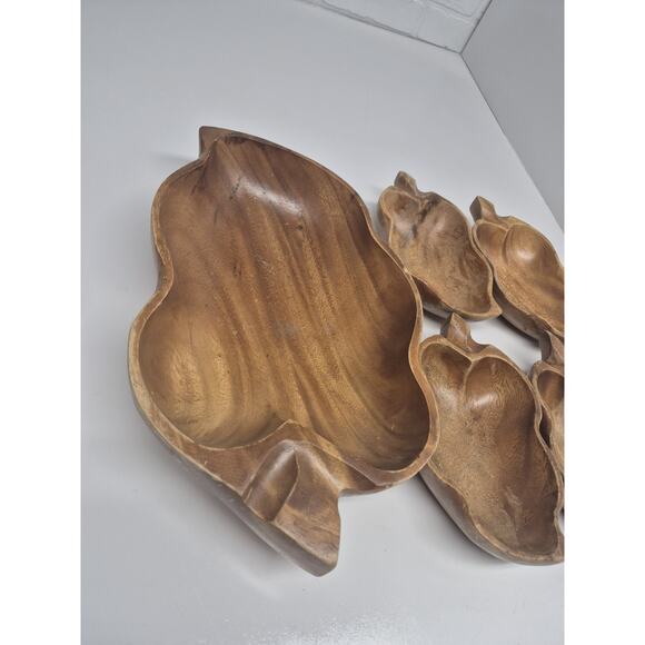 Vintage Monkey Pod Set Wood Carved Bowl Dish Cottage Made in Philippines - Picture 2 of 7